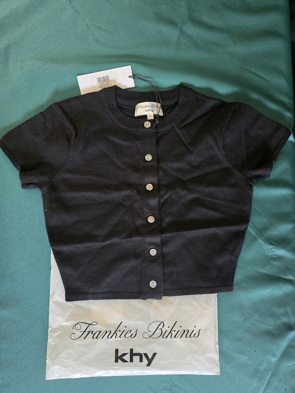 Frankie's Bikinis X KHY Black Cropped Short-Sleeve Button Cardigan